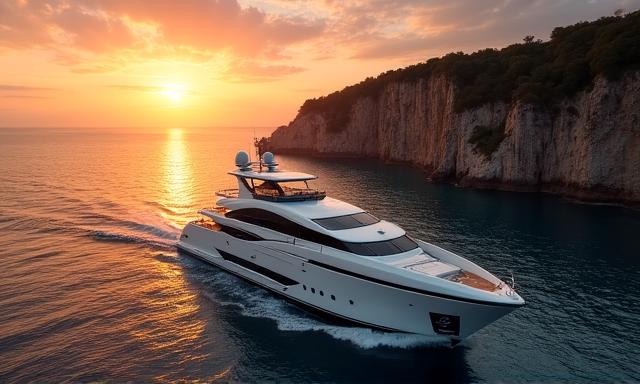 Private yacht at sunset